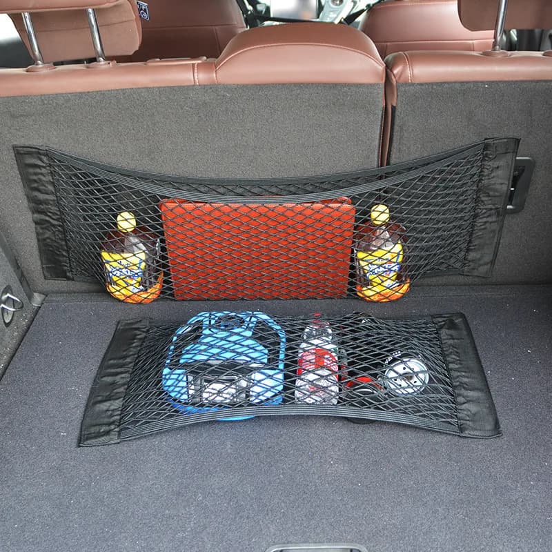 Backrest organizer for car seat, luggage network, mesh pocket, elastic cord, magic sticker, universal portable storage bag, car accessories