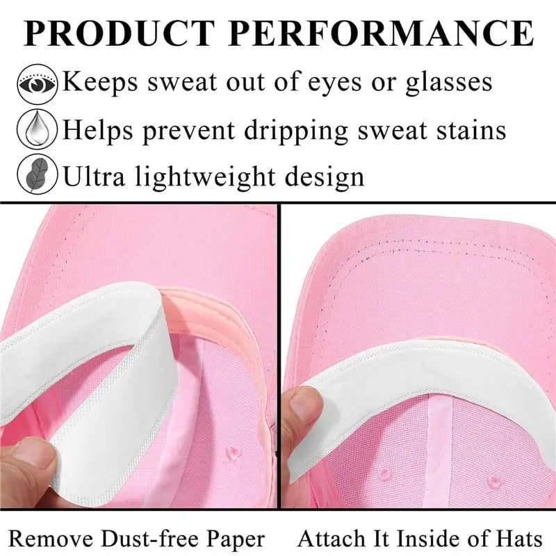 T34C 50 Pieces Disposable Cap Liner Moisture Wicking Sweatband Visor Hat Adhesive Sweat Absorbing Strips Patch Tape,Black