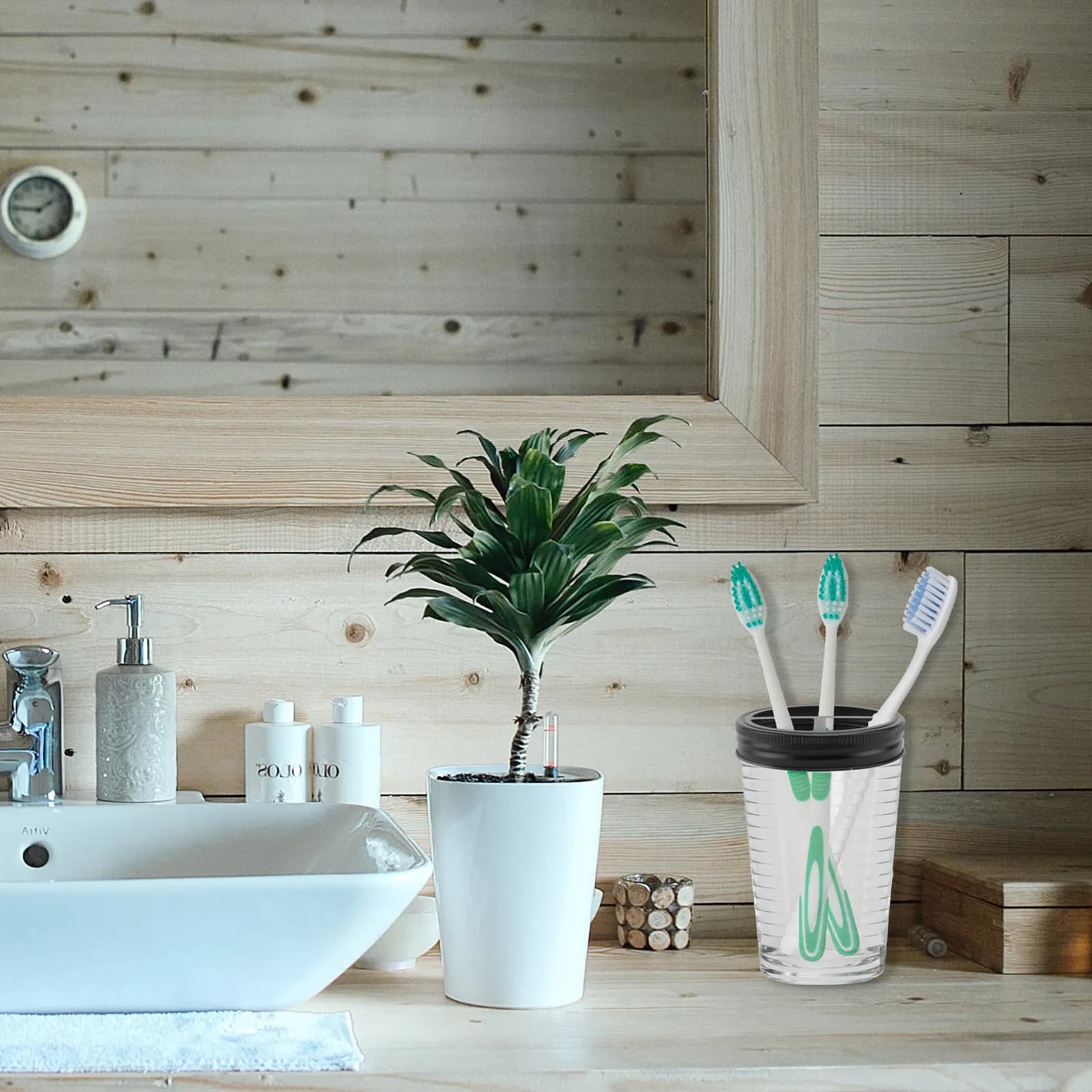 1 Pezzo Coperchio Divisorio in Acciaio Inossidabile per Barattolo Mason, Porta Spazzolini per Lavabo Bagno, Accessorio per Igiene Dentale, Nero