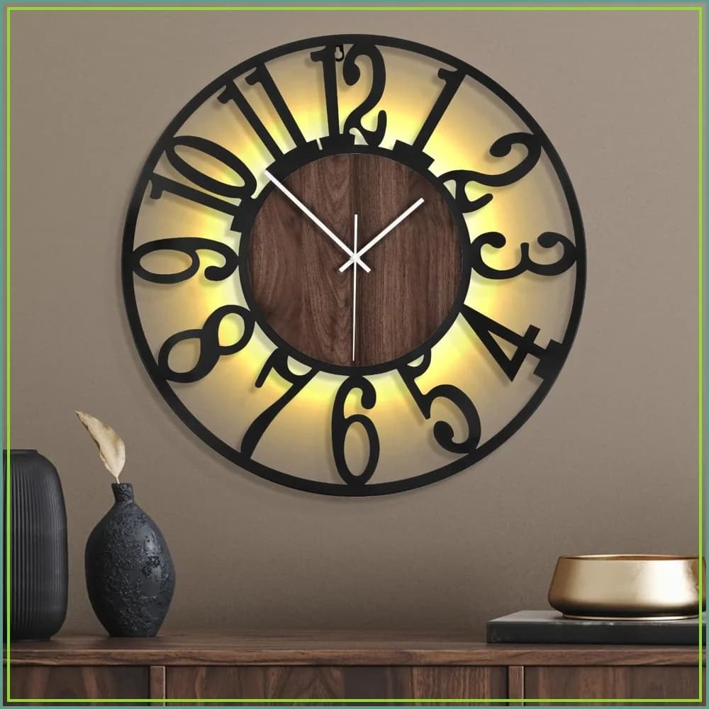 Orologio da parete grande in metallo da 24 pollici con sensore di voce e luce notturna, si illumina al buio, silenzioso, senza ticchettio, funzionante a batteria, per la decorazione di camera da letto e soggiorno