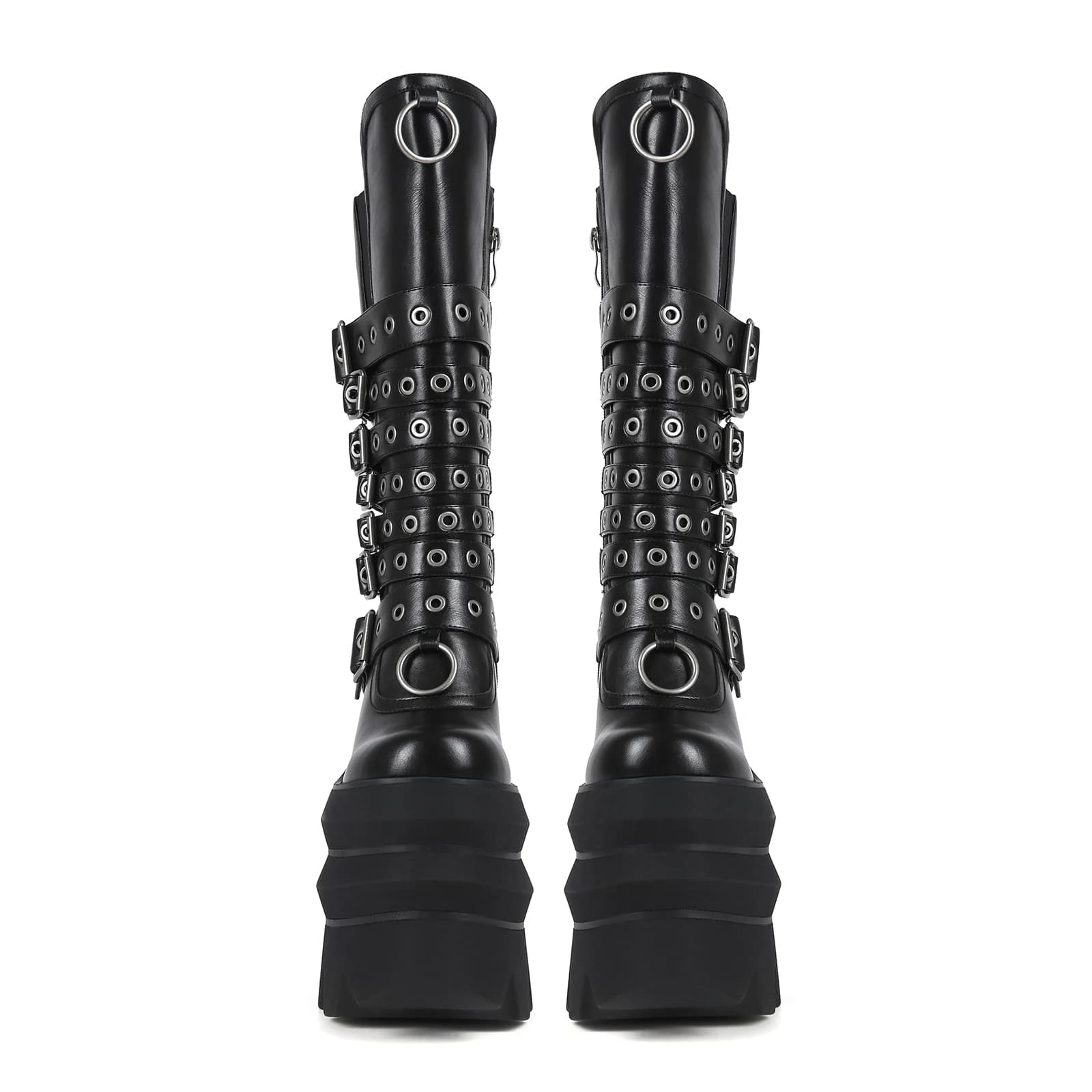 Frankie Hsu Gothic Platform High Heeled Bootie, Black Dark Buckle Punk Gothic Y2K Hot Cool Girl Boots For Women