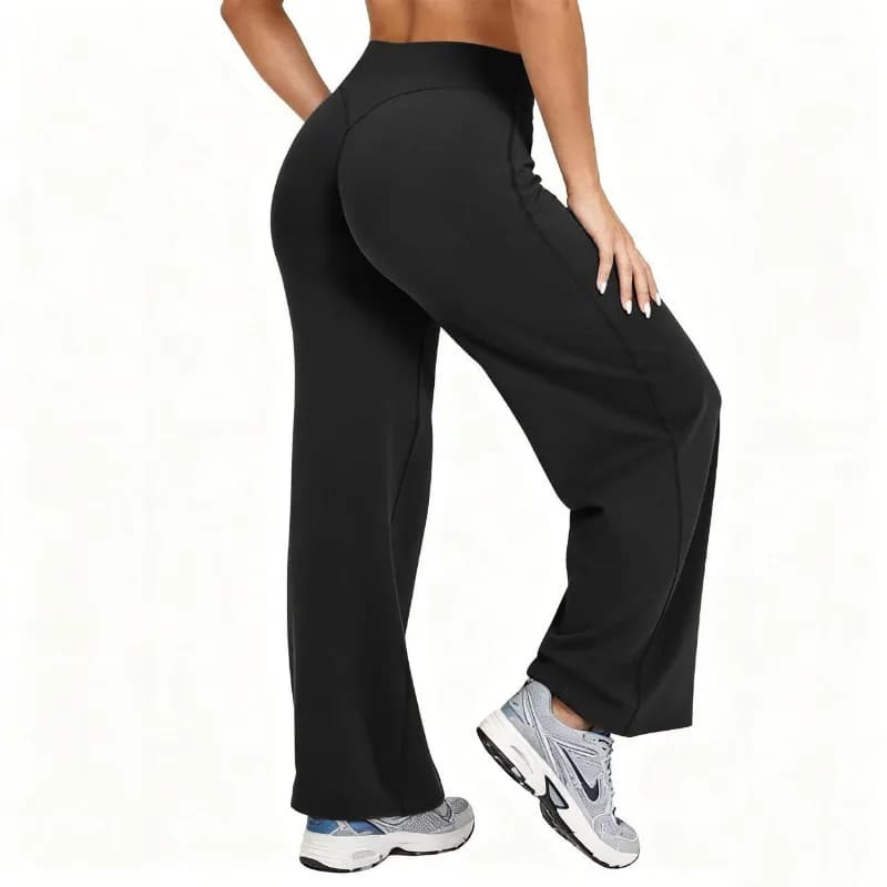 Women's wide leg yoga trousers strong sizes Elasticized leggings in solid color racing high waist Straight leg pants sports fashion for pilates