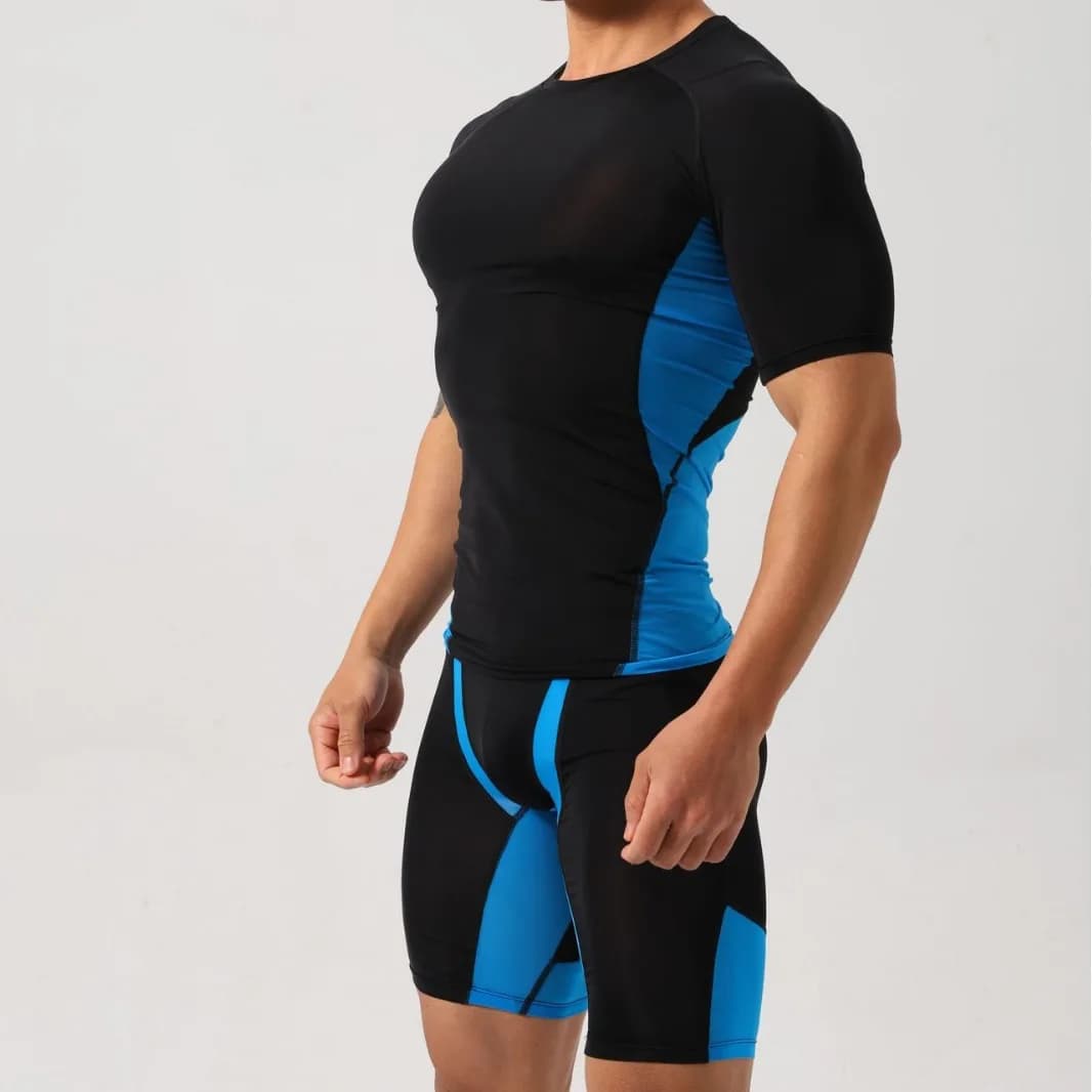 Men's Ice Silk Super Elastic Quick Dry Comfortable Tight Fit Compression Fitness Suit for Running Gym Training Summer