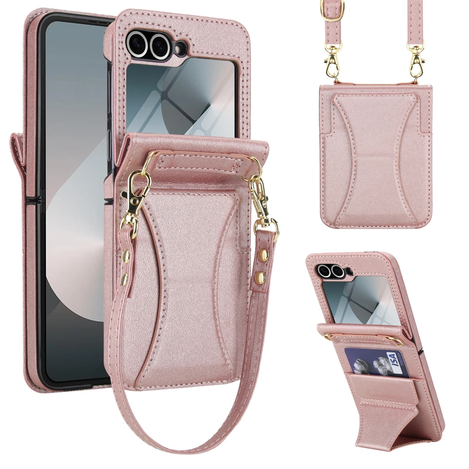 Solt Shoulder Phone Case for Samsung Galaxy Z Flip 7 6 5 4 3 Tempered Glass Screen Protective Case