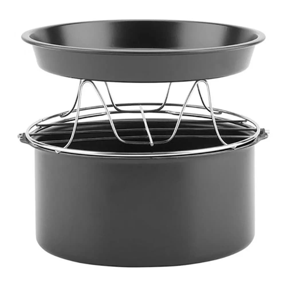 1Set Baking Cake Basket Stainless Steel Air Fryer Accessories 8 Inch Round Cake Pizza Pan Steam Rack Pan Kitchen Tools Baking