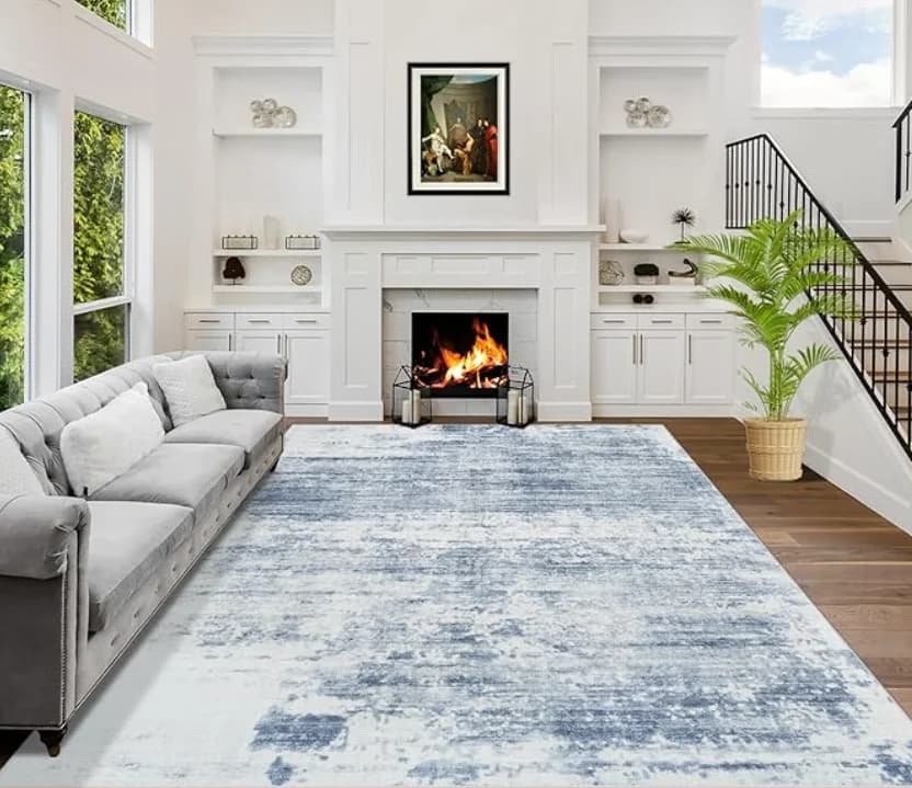 Modern Abstract Blue White Area Rug Non Slip Washable Soft Floor Carpet Mat Living Room Bedroom Indoor Home Decor Entrance Rug