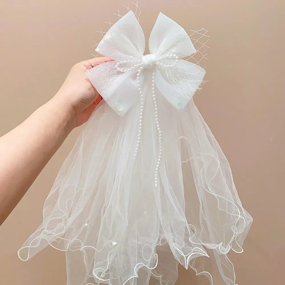 Gift White Veil Hair Clip Mesh Beads Girls Head Gauze Headdress Polyester Bridal Tulle Hair Accessories