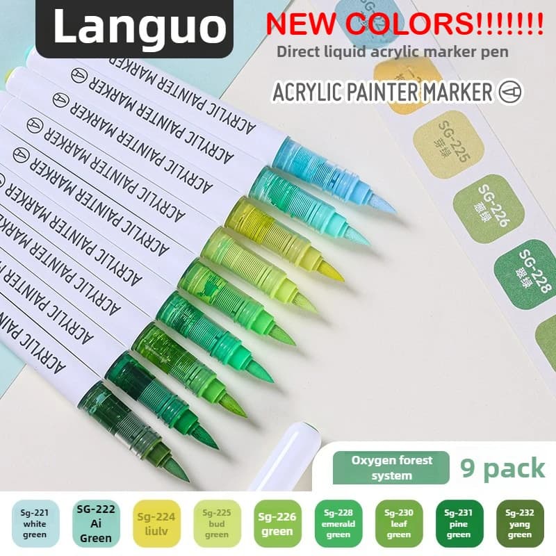LANGUO 207/9 Pennarelli acrilici liquidi diretti Pennello Pennarello colorato per pittura su roccia Natale Materiale scolastico fai da te di cancelleria