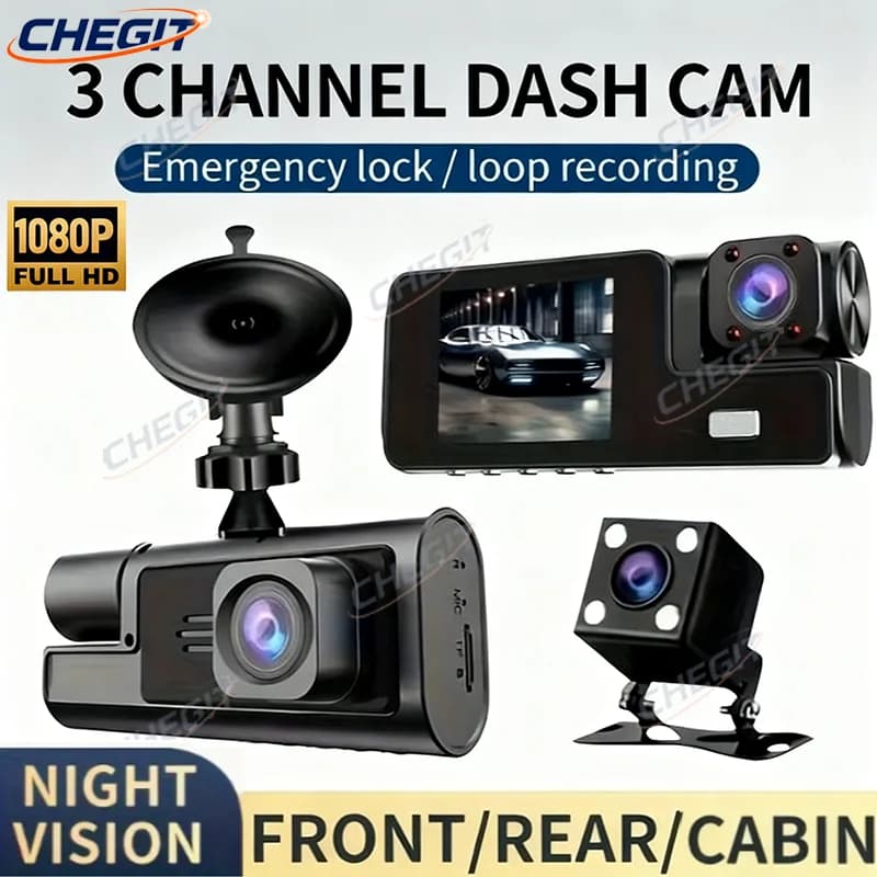 3 telecamere per auto DVR Wifi 1080P all'interno del veicolo Dash Cam Telecamera a tre vie DVR Registratore Video Registratore Mini Dashcam Videocamera