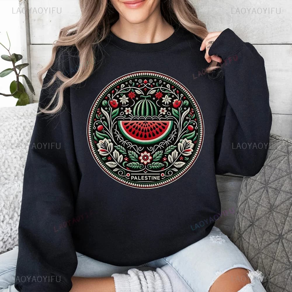 Felpa con grafica anguria stile vintage Camicia con frutta divertente Maglione per i diritti umani Maglietta di protesta Felpe a maniche lunghe unisex