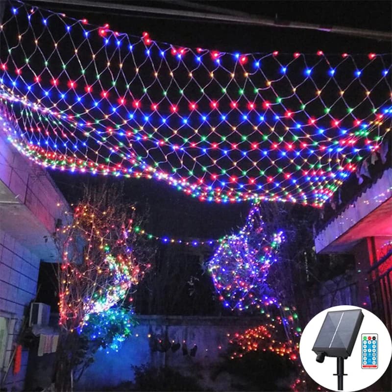 Tenda solare / UE / USA LED Fata String Net Mesh Natale 3x2m Festa Matrimonio Capodanno Ghirlanda Decorazione del giardino esterno