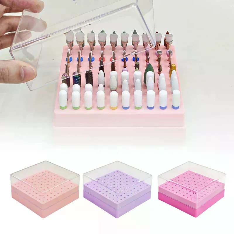 100 Nail Storage Polish Holder Organizer Stand Display Plastic Holes Art Drill Box Grinding Head Bit Bits