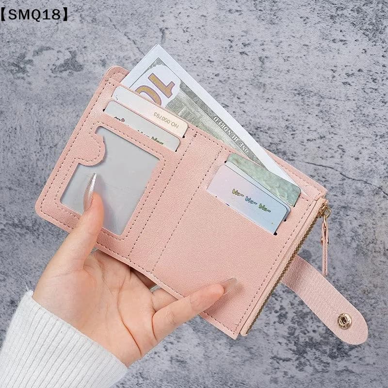 Wallet New Solid Color Button Wallet Female Short Card Holder Wallet Thin Ladies Wallet Card Clip Coin Purse【SMQ】