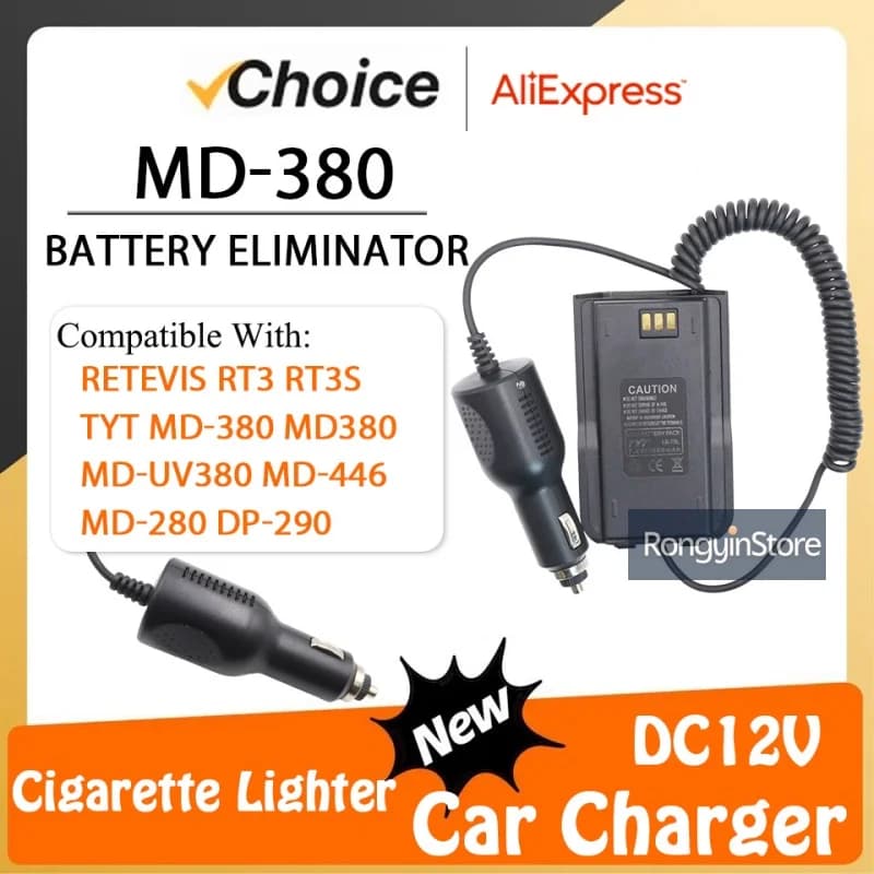 MD-380 Caricabatteria per auto Eliminatore di batterie Caricatore per veicoli DC12 Walkie Talkie Accessori per TYT MD380 MD-280 UV380 RETEVIS RT3 RT3S