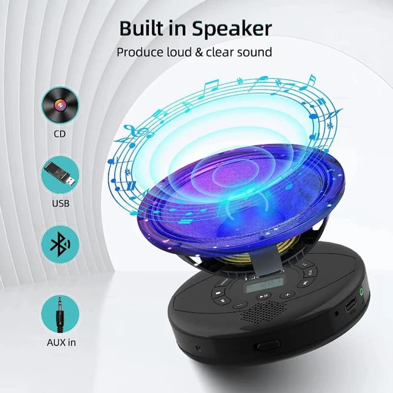 Lettore CD portatile Lettore CD ricaricabile con altoparlante incorporato CD Bluetooth con porta USB/AUX/auricolare-A22U