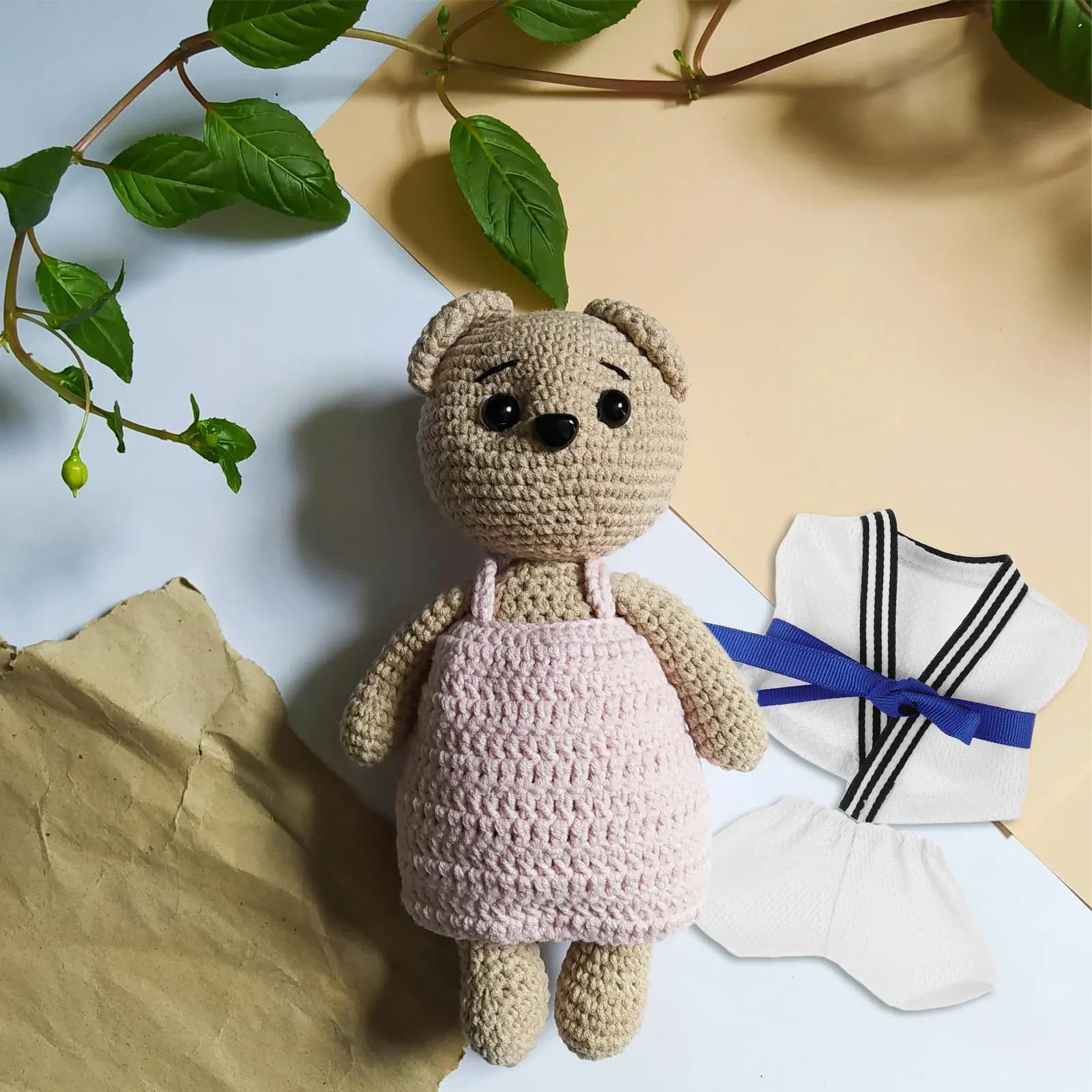 Set Uniforme Arti Marziali Karate Taekwondo per Orsetti di Peluche da 17 cm con Maglietta, Pantaloni e Cintura Blu - Facile da Indossare, per Giochi di Ruolo Creativi
