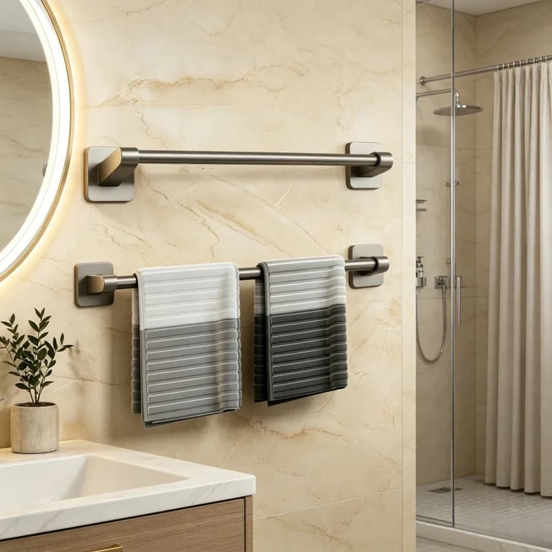 No Drill Black Self Adhesive Towel Bar Wall Mount Bathroom Towel Rail Towel Holder