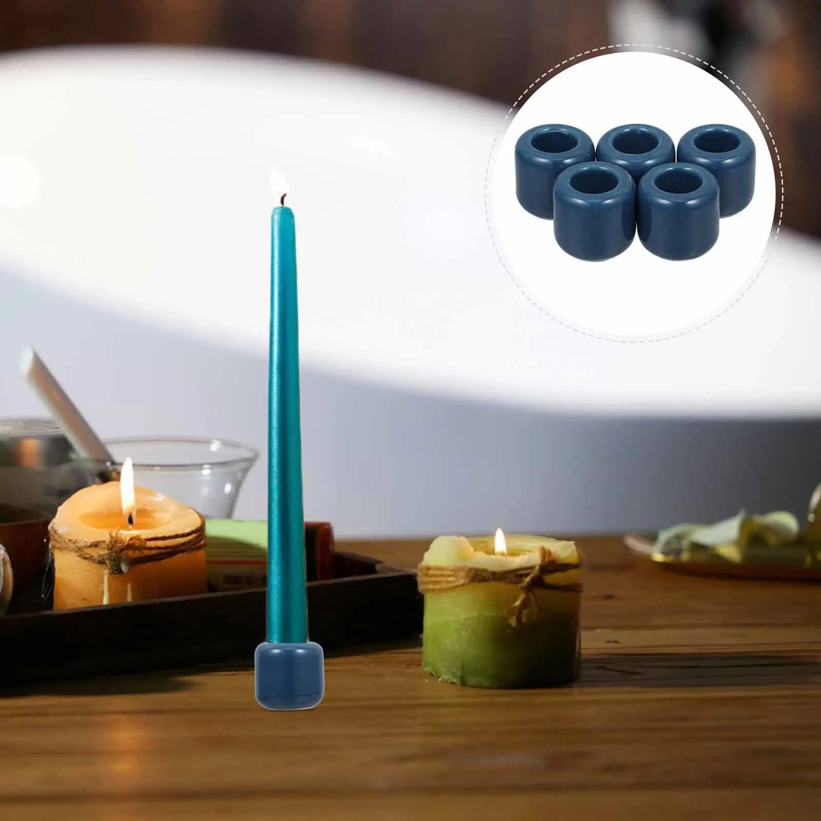 Set di 5 Portacandele in Ceramica dal Design Unico, Centrotavola Decorativo per Preghiere e Rituali, Supporto per Candele Affusolate da Scrivania