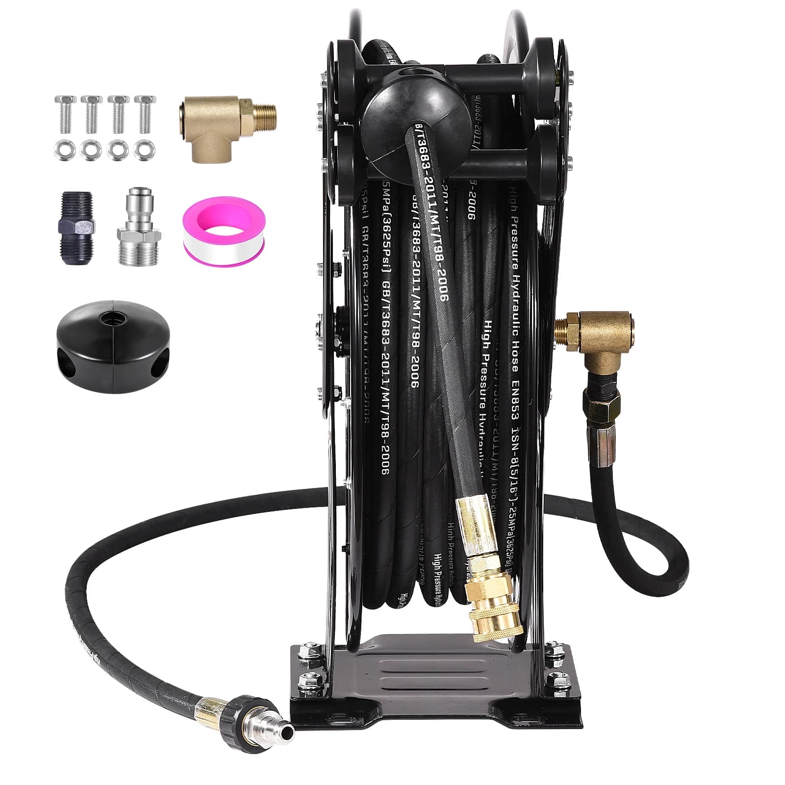 Pressure Washer Hose Reels 0.59in X 50 FT 4000 PSI Double Arm Steel Heavy Duty Garden Hose Reel Auto Rewind, Wall Ceiling Floor Mount, for Cleaning Yard