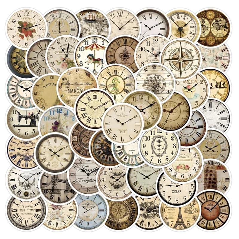 10/30/55PCS Orologio Vintage PVC Adesivo Appiccicoso Estetica Decorazione FAI DA TE Scrapbooking Mano Contabilità Materiale Scolastico per I Bambini