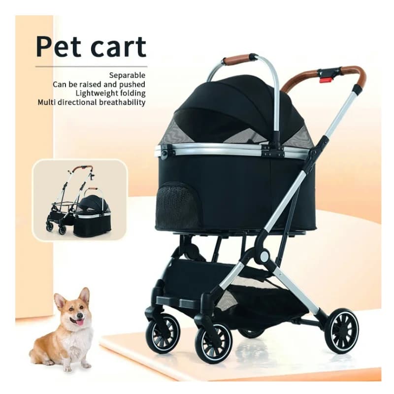4 Wheels Stroller Foldable Pet Travel Carrier For Small/Medium Dogs Cats Up To 15kgs