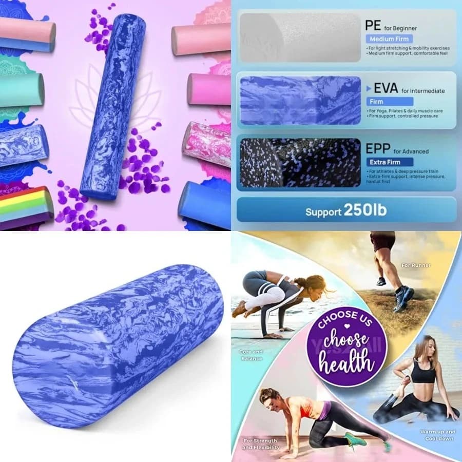 Rullo in schiuma EVA rigido per la schiena - Rullo rotondo per esercizi, yoga, pilates 12/18/24/36 pollici
