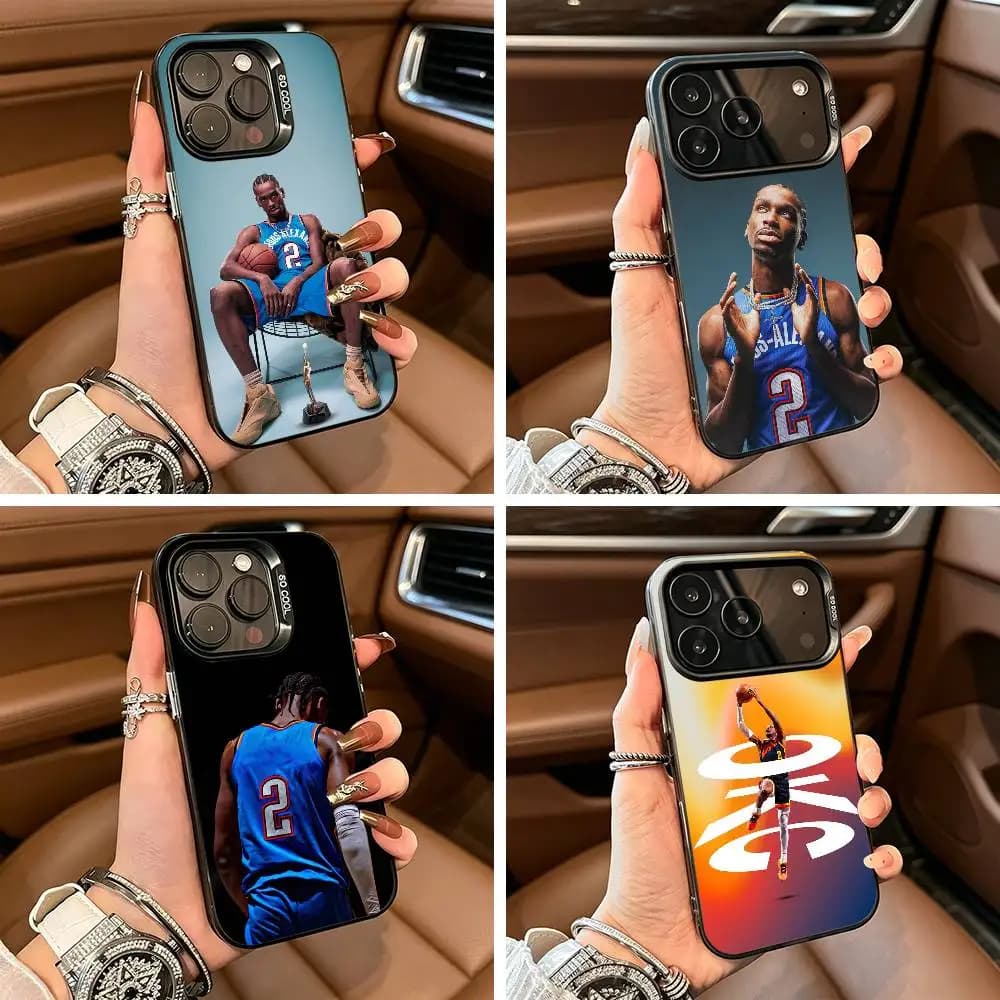Custodia per telefono Basketball -Shai -G-Gilgeous Alexander 2 per iPhone 17, 16, 15, 14, 13, 12, 11 Plus Pro Max, colorata argento