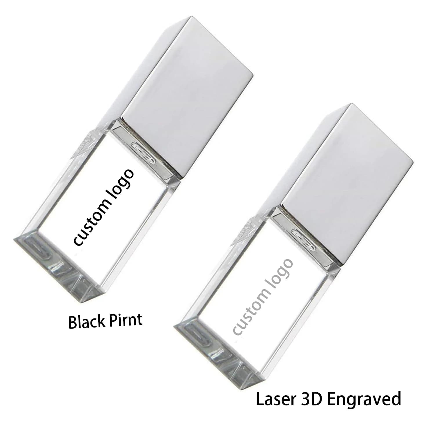 Chiavetta USB in cristallo con logo stampato gratuito da 10 pezzi con custodia in pelle nera | Chiavetta USB 3.0 personalizzata, fotografia da 16 GB 64 GB