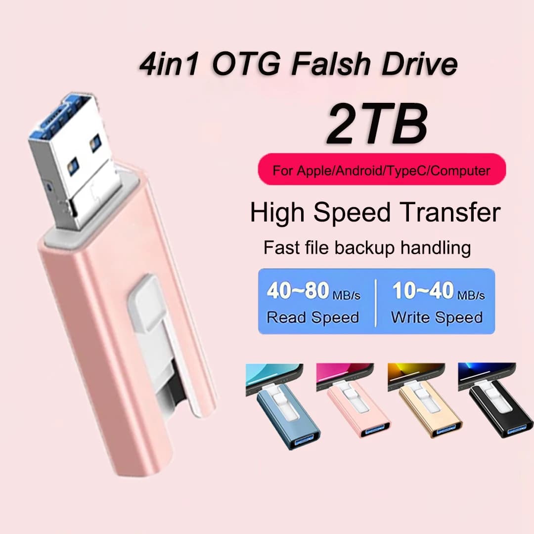 4in1 OTG Falsh Drive 512 GB for iPhone USB 3.0 2TB 1T Android TYPE-C Pen Drive Mobile Micro USB Memory Stick Drive