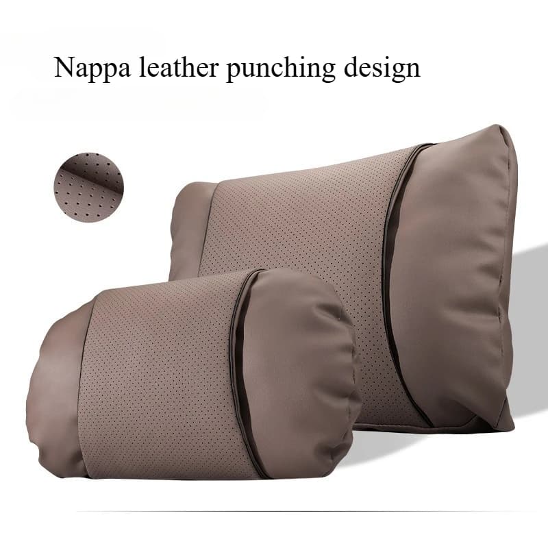 S-Class Nappa Leather Car Headrest Neck Support Pillow Waist Cushion Set - Premium Backrest for Interior Protection