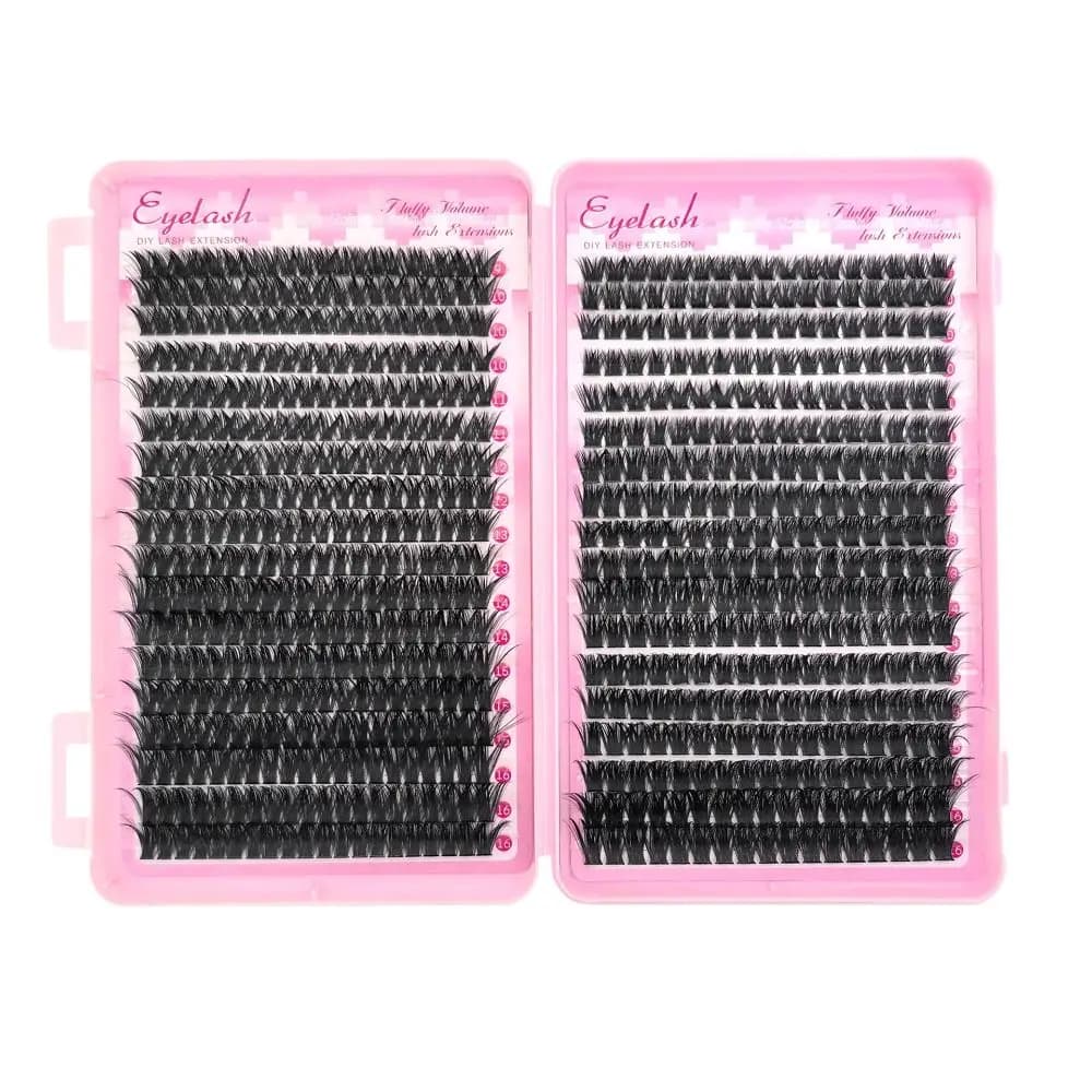 Kit Extension Ciglia Finte 36 File Lunghezza 9-16mm, Stile Wispy, Adesivo e Sigillante Inclusi, Design a Ciuffetti per un Look Naturale Fai da Te