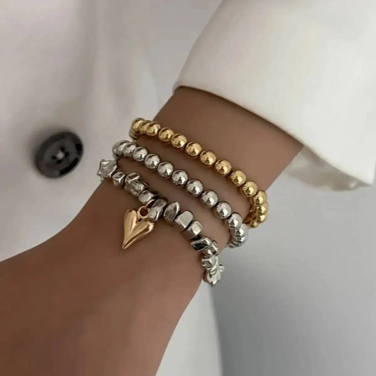 IngeSight.Z 3 pz/set Vintage Irregolare CCB Perline Catena Cuore Del Braccialetto Del Pendente Delle Donne Alla Moda Imitazione Perla Del Braccialetto Regalo Dei Monili