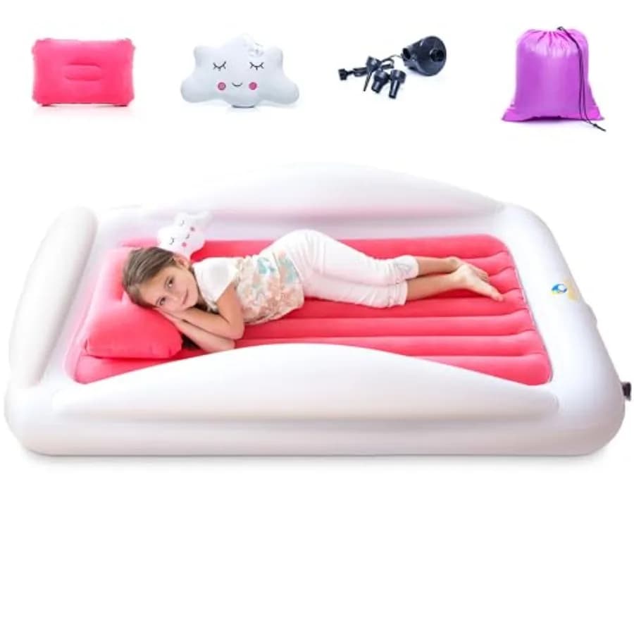 Letto da Viaggio Gonfiabile per Bambini, Materasso ad Aria Portatile con Sponde di Sicurezza per Neonati e Bambini, Include Pompa, Borsa per il Trasporto, Cuscino