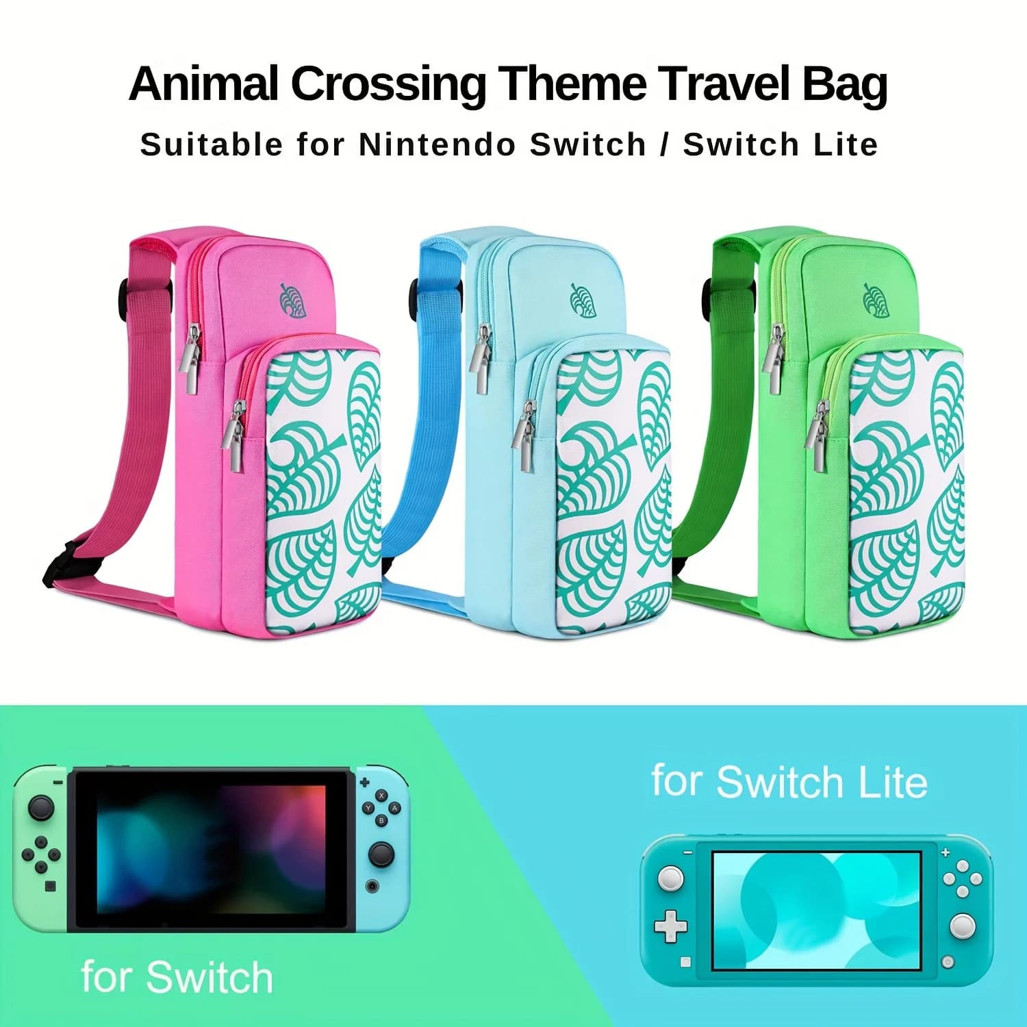 Borsa a tracolla Custodia con foglie di attraversamento di animali per console Nintendo Switch Regolare borsa da trasporto Protezione da viaggio carina per bambini