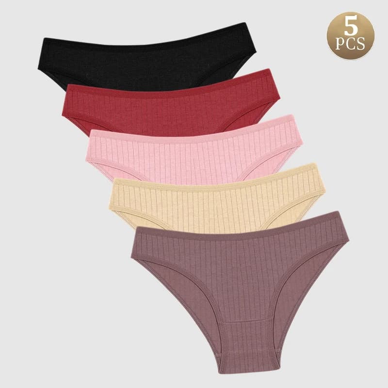 FINETOO 5Pcs Cotton Striped Underwear for Women Sexy Low-Waist Panties Solid Stretchy Briefs Female Comfort Sports Lingerie M-XL