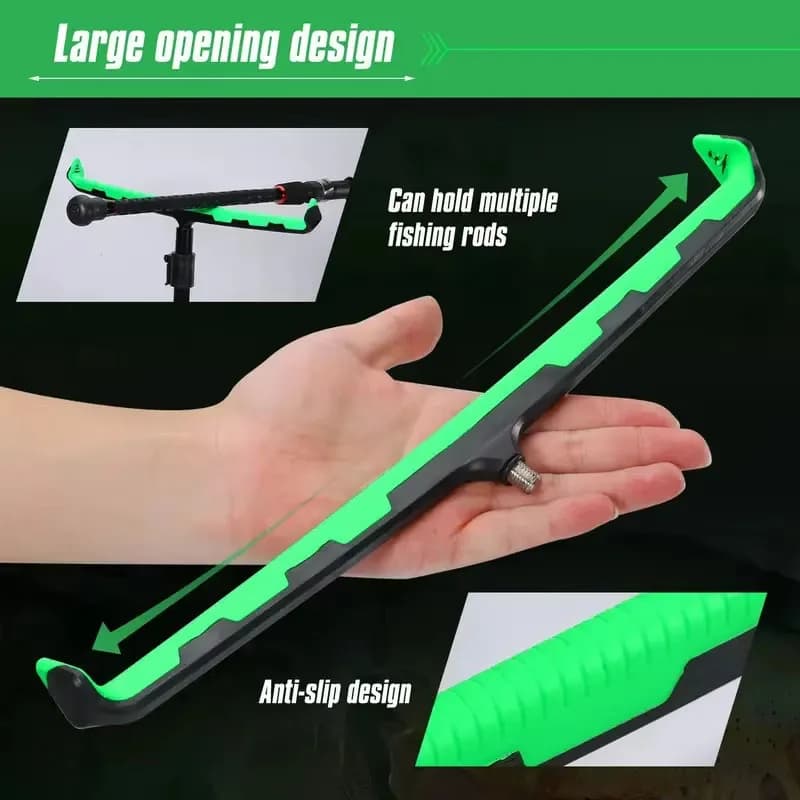 Extra long fishing rod clamp - Universal fit for all rods, durable ABS with stable base (green)
