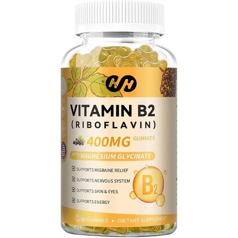 Vitamin B2 gums, sugar-free riboflavin supplements, containing magnesium glycinate, COQ10 and elder, non GMO