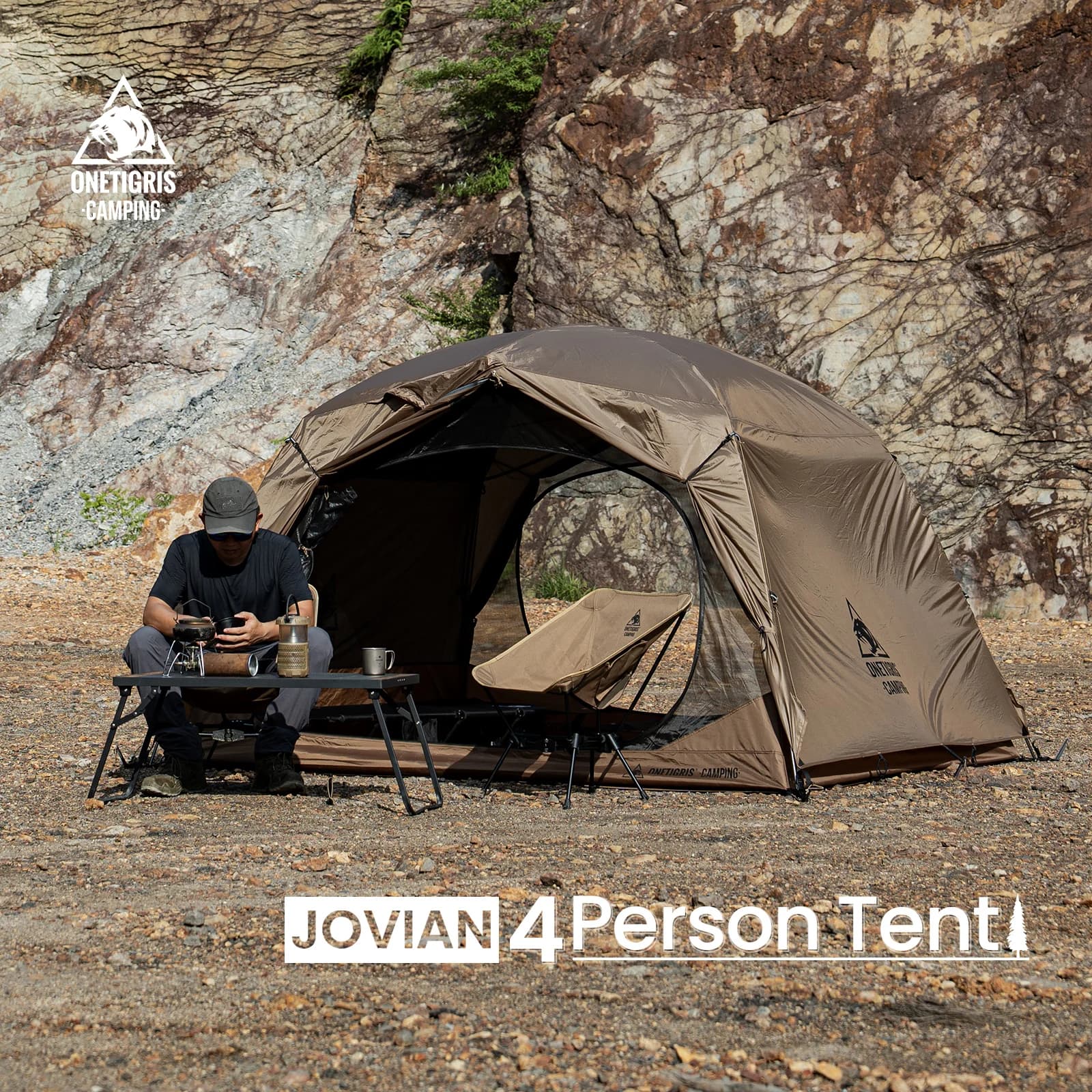 OneTigris JOVIAN campsite tent Dome Tent for 3 seasons and 4 people Riparo for outdoor shoulder backpack with waterproof mat on the bottom of the tent
