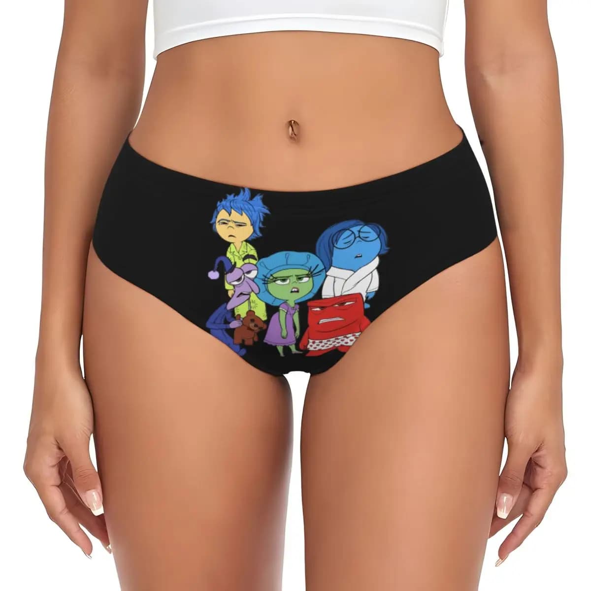 Slip da donna personalizzati con stampa anime, traspiranti ed elasticizzati, con motivi Joy, Sadness, Anger, Fear, Disgust.