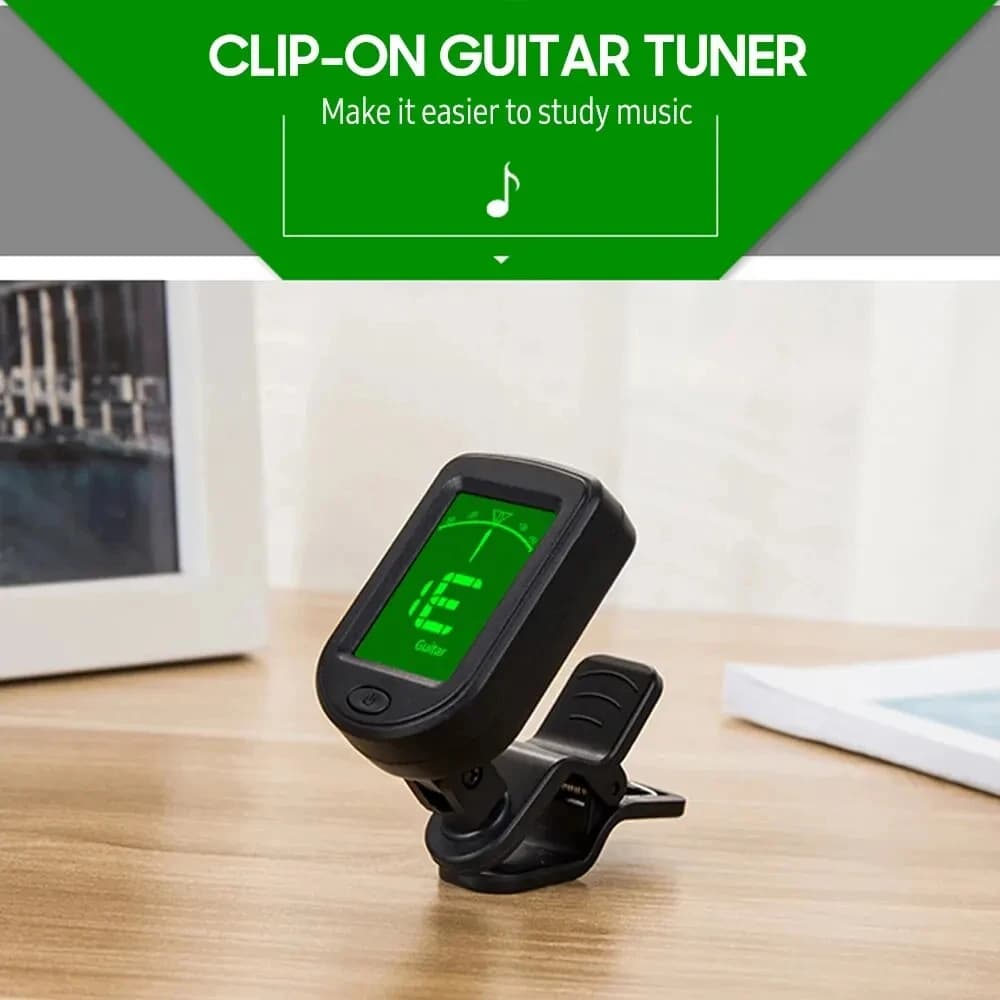 T-02 Accordatore per chitarra Clip-on Accordatore digitale cromatico Display LCD Mini sintonizzatore Accessori per strumenti a corda per chitarra Ukulele violino