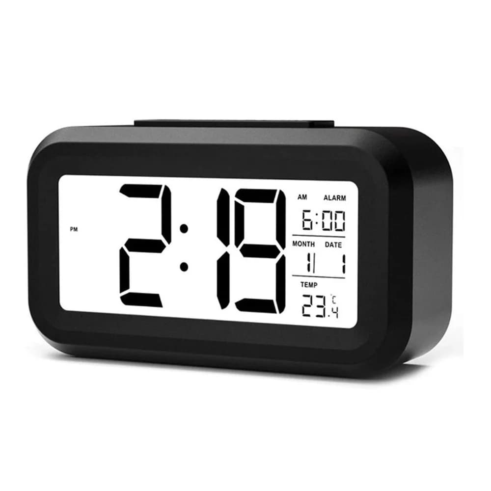 Digital Alarm Clock with Indoor Temperature Light Sensor Battery Operated Backlight 12/24H Display for Bedrooms Office Desk