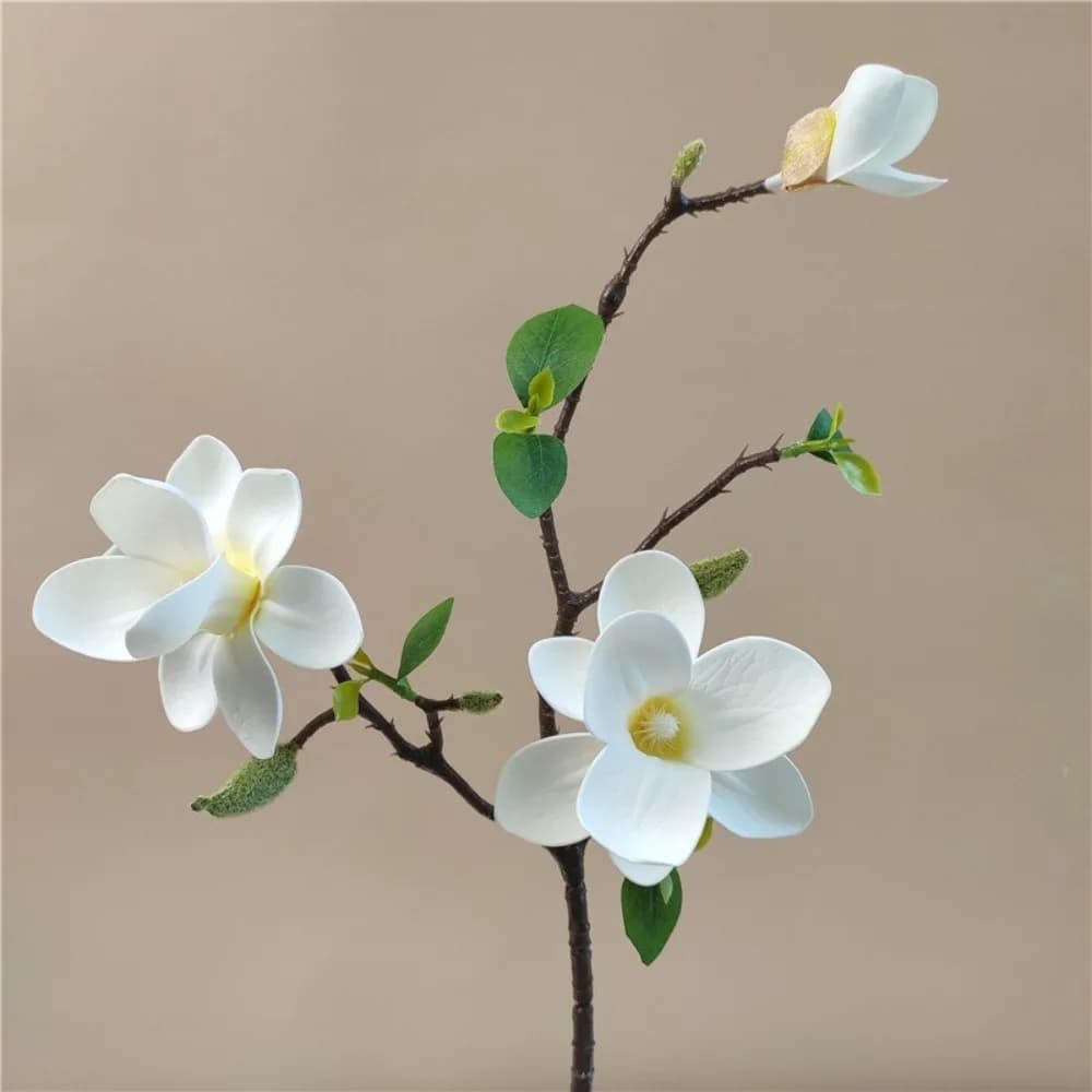Realistic Touch Artificial Magnolia Flowers Long Branch Retro Fake Flowers Plant Decorative Simulation Magnolia