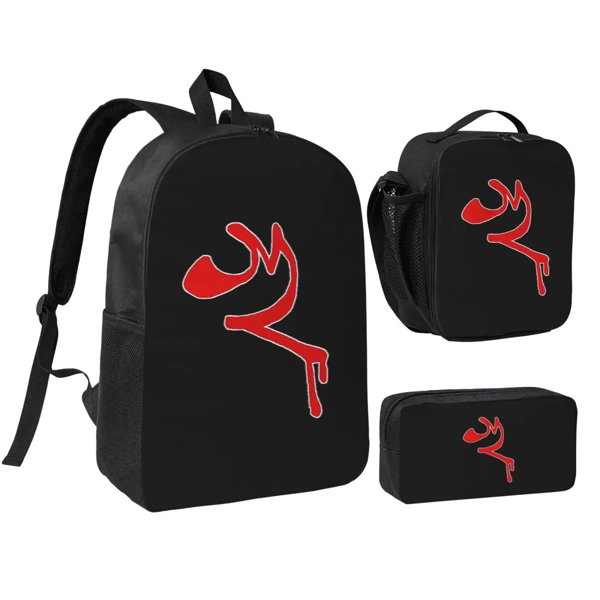 EddsWorld Red Arm Backpack Student Boys Girls BookBag School Bag Borse a tracolla per laptop 3 pezzi Borsa termica per il pranzo Astuccio per matite