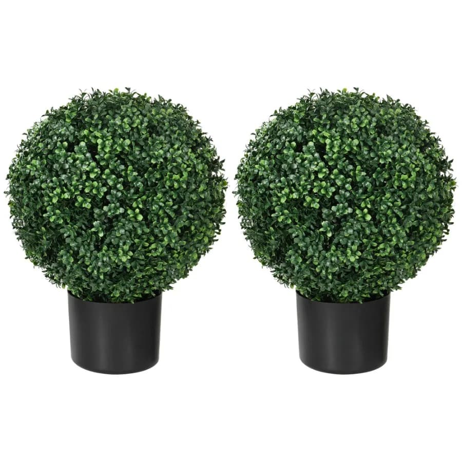 Set di 2 Alberi Artificiali di Bosso Topiario da 20,5 Pollici con Vasi per Decorazioni Interne/Esterne, Piante Finte Realistiche in Verde, Resistenti ai Raggi UV in PE