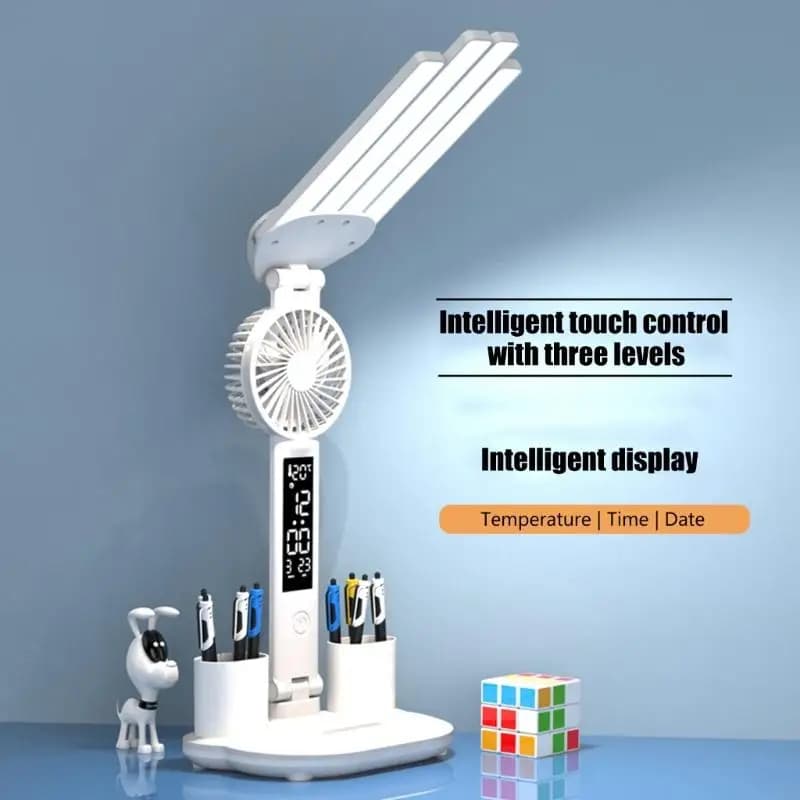 Lampada da scrivania a LED con ventola e display orologio Lampada da lettura portatile per sala studio Illuminazione da per