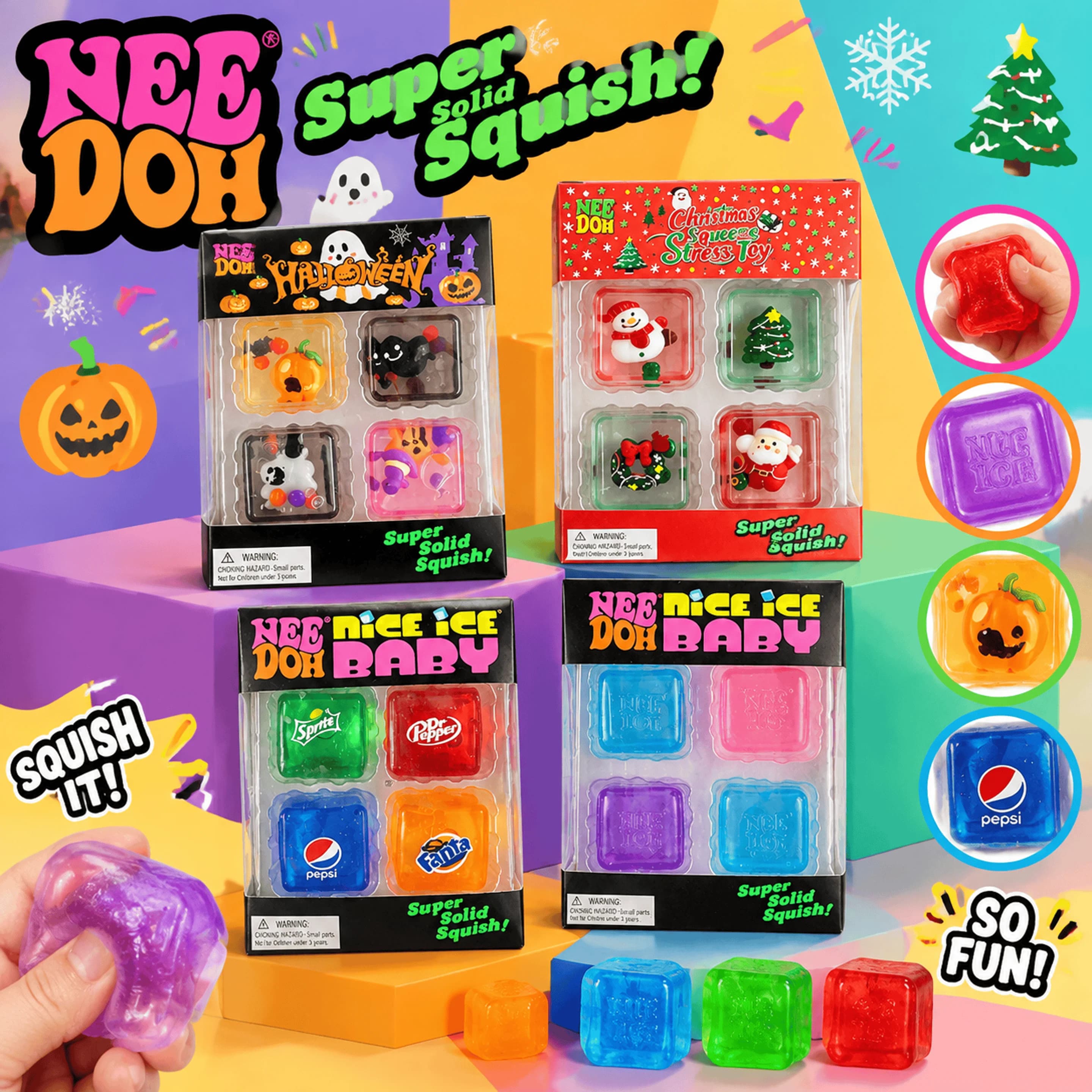 Schylling NeeDoh Teenie Cube 4‑Pack Halloween Fidget Toy Maltose Slow‑Rebound Squeeze Ball Sensory Stress Anxiety Relief Party