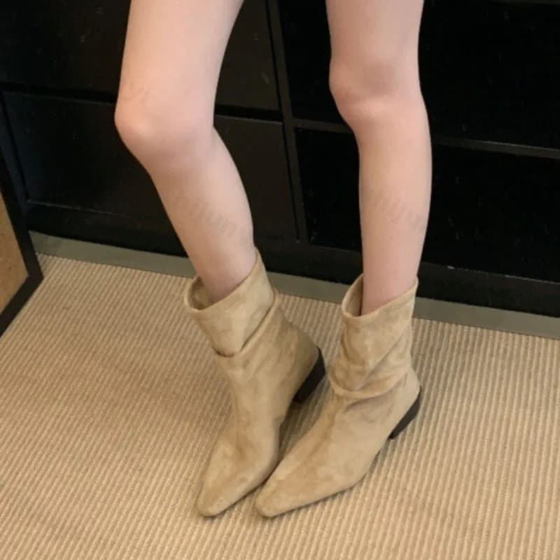 Stivali da cowboy da donna 2025 Autunno Comodi stivali antiscivolo moda outdoor Stivali corti in pelle scamosciata smerigliata Retro antiscivolo Botas Mujer