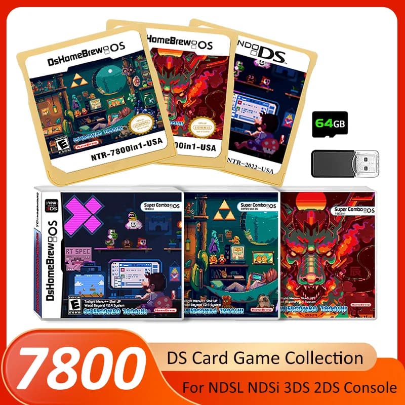 Collezione di Giochi 7800 in 1 su Scheda DS R4, Scheda Flash per NDSL NDSi 3DS 2DS, Adattatore per Scheda di Memoria, Scheda per Videogiochi DS