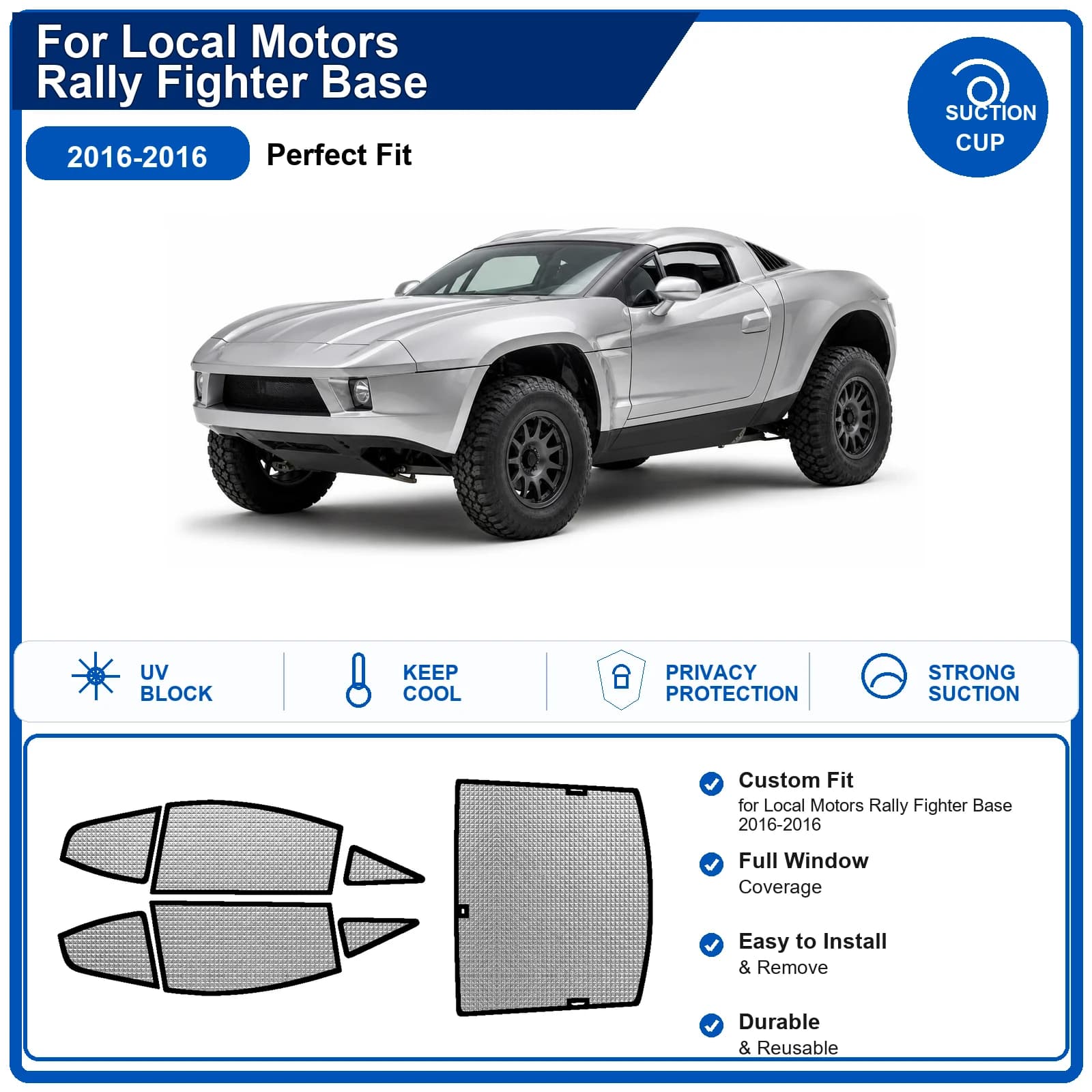 For Local Motors Rally Fighter Base 2016-2016 Custom Full Set Windshield Sun Shade Aluminum Foil Heat Insulation Anti UV Foldabl