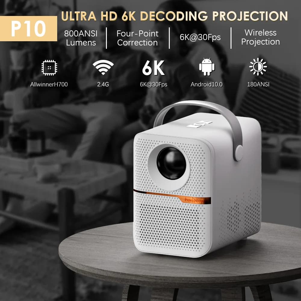 Mini Proiettore Smart P10 300ANSI Lumen 4K, Home Theater Portatile con WIFI e BT, Beamer 1080P per iPhone e Android